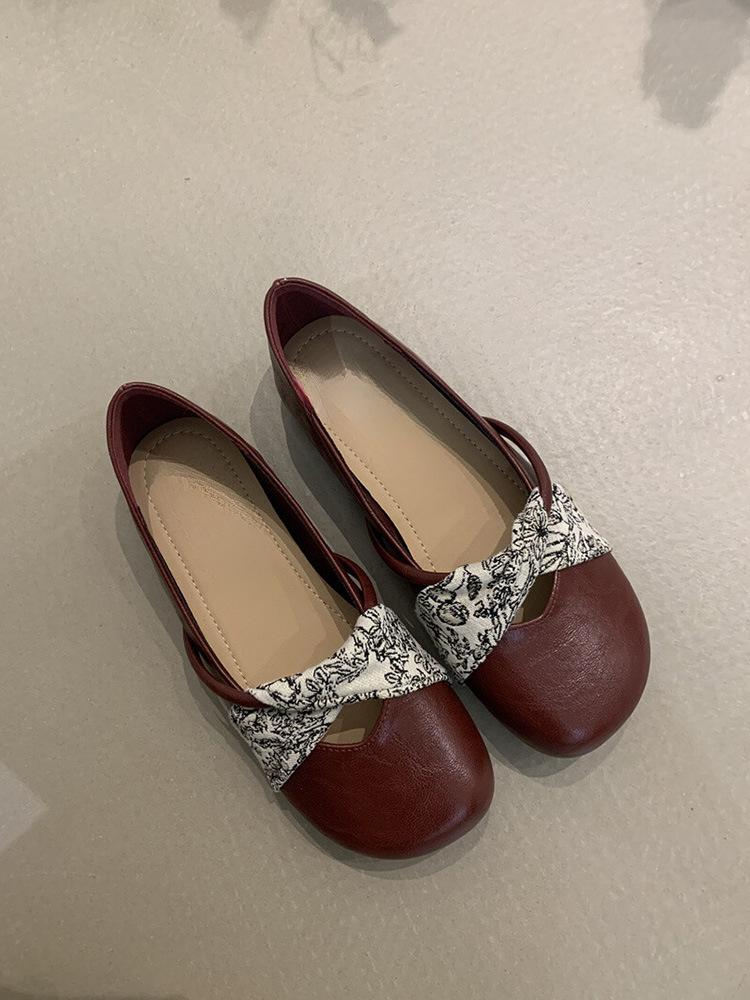 French Soft-soled Round-headed Ballet Single Shoes Women's 2025 Spring and Autumn New Flat-soled Mary Jane Shoes, National Style Evening Doudou Shoes