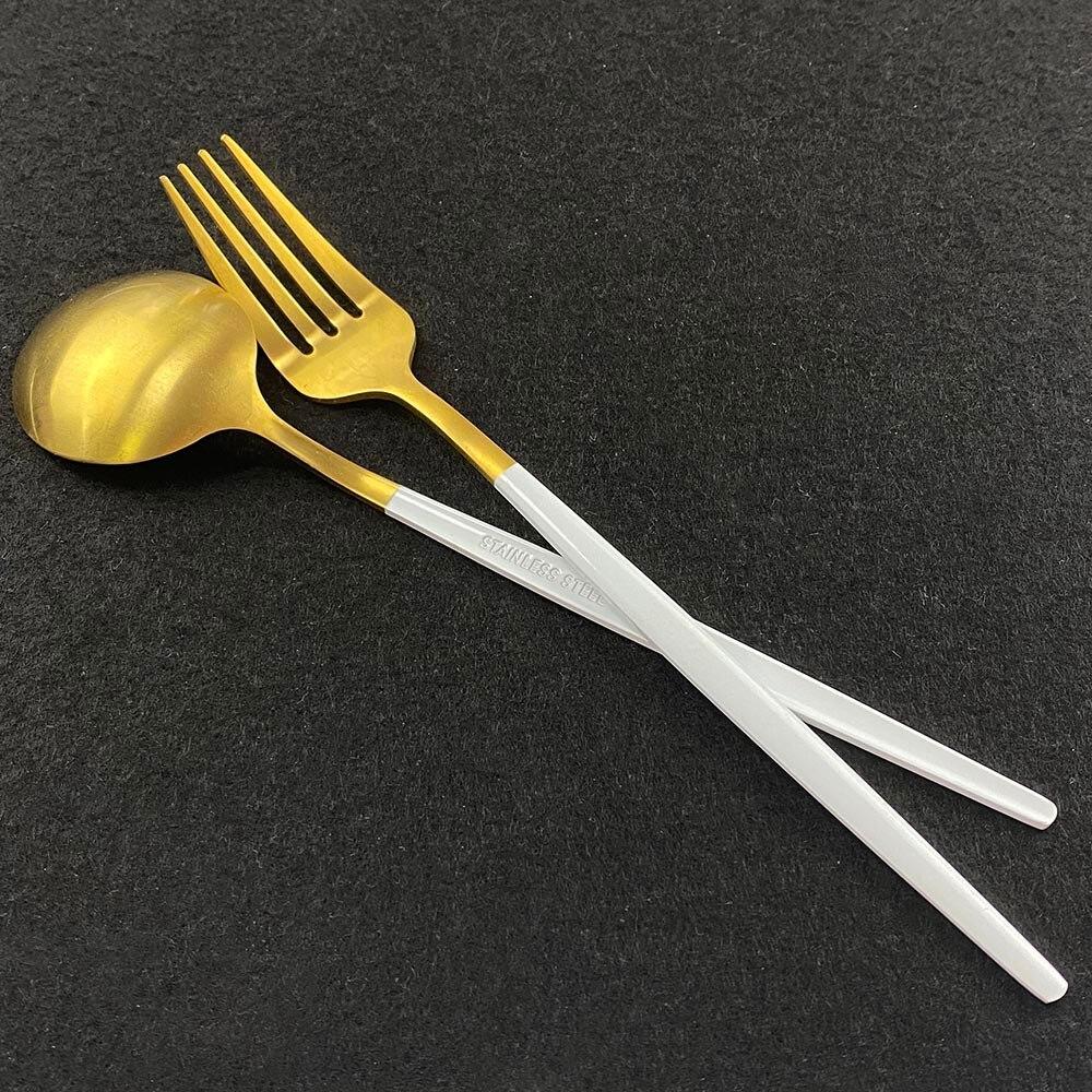 30Pcs Matte Black Gold Cutlery Set Stainless Steel Dinnerware Knife Dessert Fork Spoon Dinner Silverware Party Tableware Set