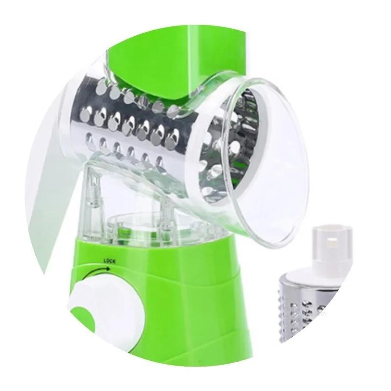 3-in-1 Manual Rotary Vegatable Fruit Slicer Kitchen Cheese Chopper Machine with 3 Sharp Drums Multifunctional Garlic Shredder