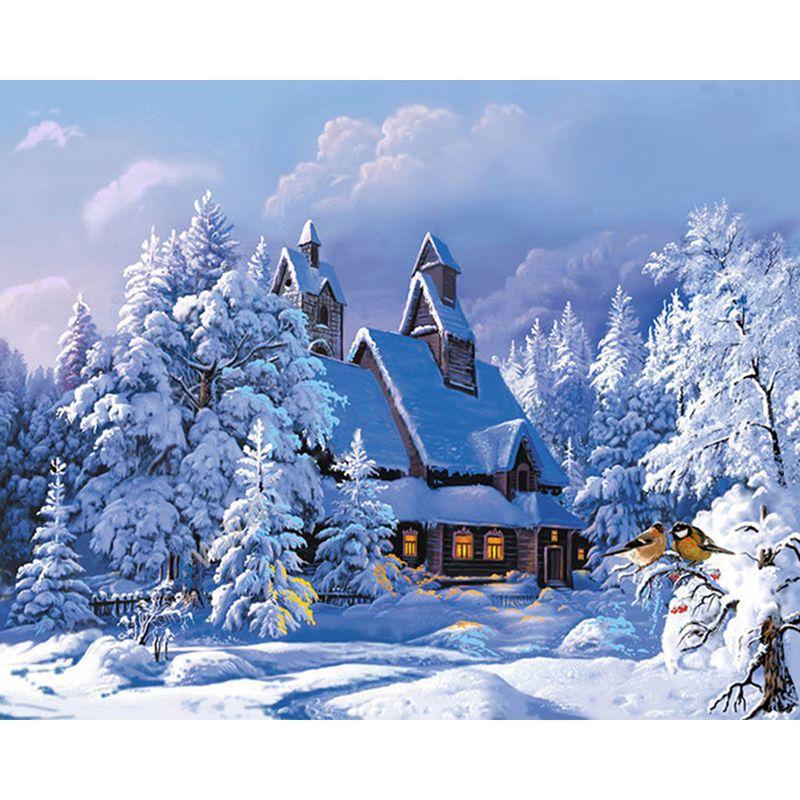 Full Round Diamond Painting Handmade Winter Scenery Cross Stitch 5d Diamond Embroidery House Landscape Decor