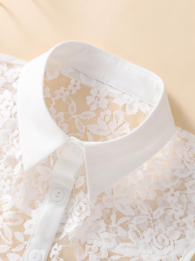 Women's Pointed Neck Lace Fake Collar, Fashionable and Versatile, Semi Transparent and Breathable, Detachable Fake Collar
