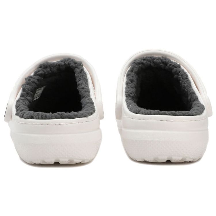 Crocs Unisex Classic Lined Clog White/Grey Warm Comfort Slip On 203591-10M