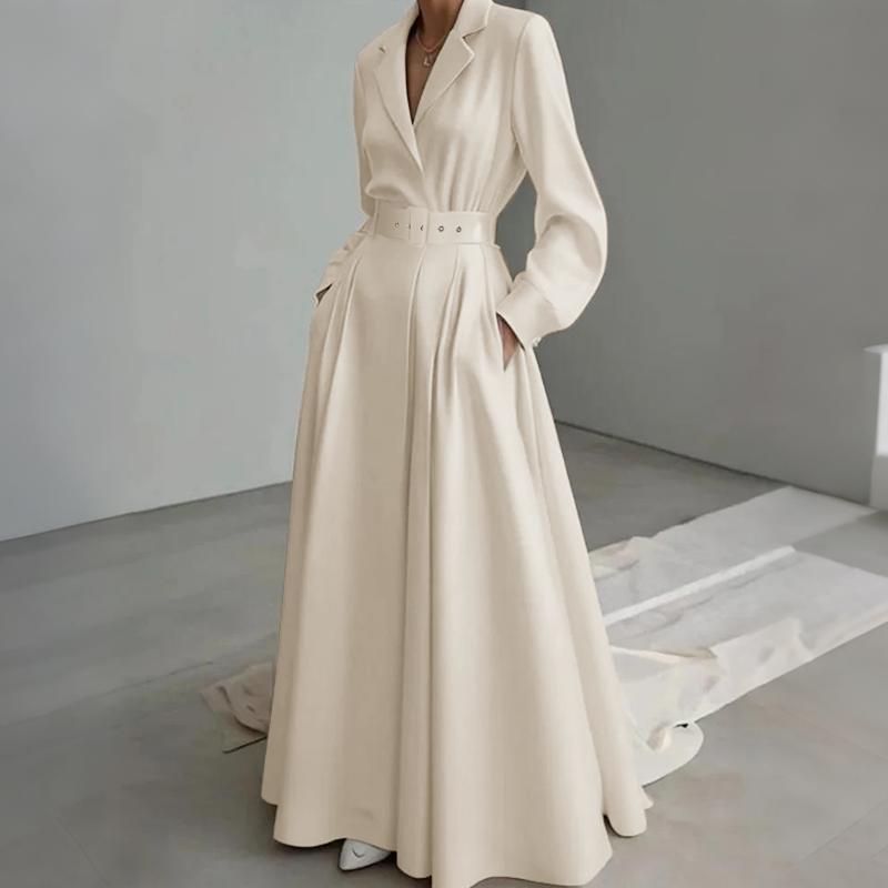 

ZANZEA Женское повседневное длинное платье с отложным воротником и длинными рукавами, весна-осень 4XL абрикосовый