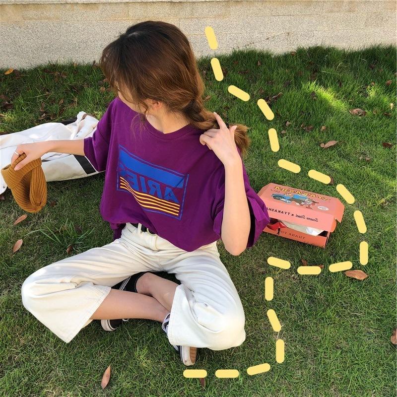 Letter Printed Short-sleeved T-shirt for Women's Summer Clothing Korean New Loose Base Shirt Women's Top