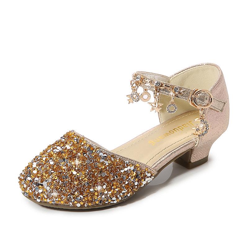Girls' Crystal Sequin Princess Sandals 2025 - Summer High Heels with Hollow Design