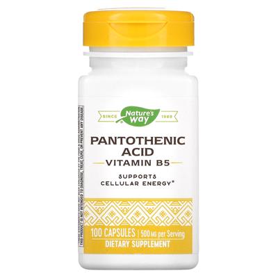 Nature's Way, ácido pantoténico, vitamina B5, 500mg, 100 cápsulas (250 mg por cápsula)