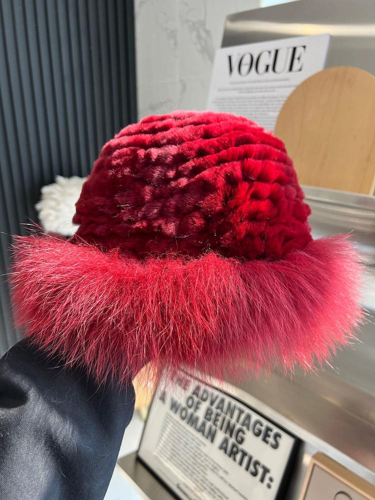 Rex Rabbit Fur Fisherman's Hat Children Autumn and Winter Warm Temperament Versatile Fox Hair Ear Protector Basin Hat Tide Shows Small Face
