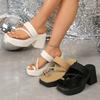 European and American High-heeled Cool Slippers 2025 Summer New Fashionable Versatile Toe Thick-bottomed Casual High-heeled Flip-flops