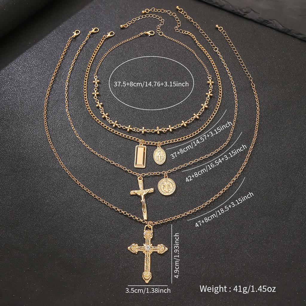 Popular multi-layer stacked cross necklace women's retro diamond-encrusted collarbone chain style decoration