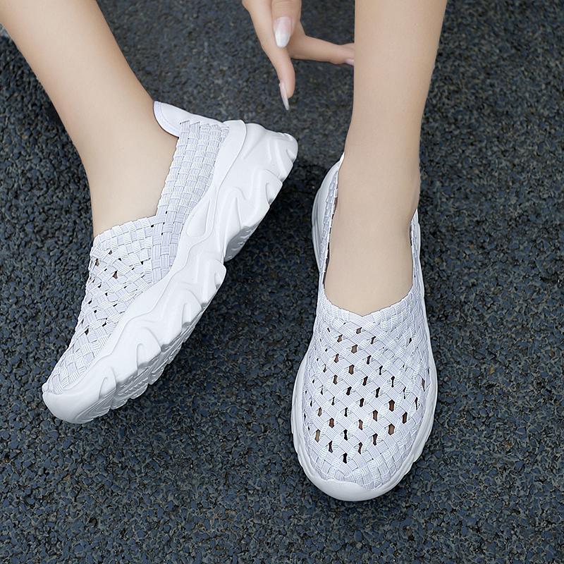 Summer Moccasin Pink Beach Walking Shoes Women Multicolor Casual Weave Slip on Braided Elevator Sneakers Plus Size