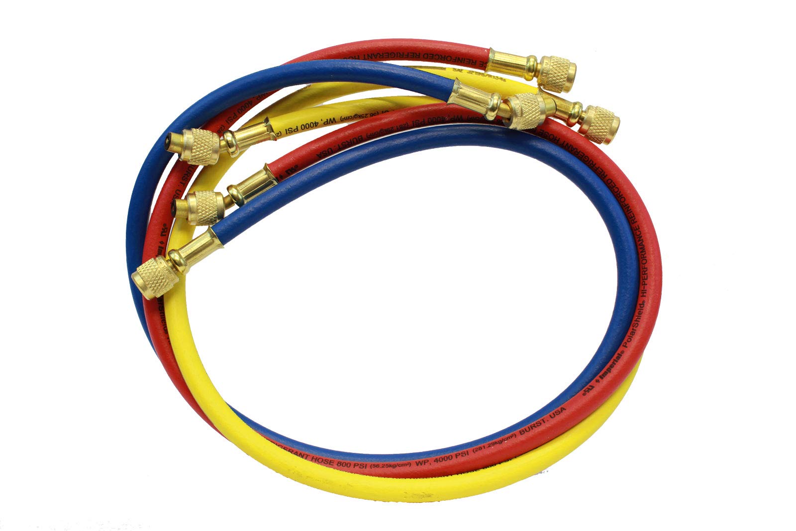 

Imperial Tool 805MRS Hi-Performance Polarshield Charging Hose with Standard 1/4 Fittings, 5 Feet, Blue, Yellow, Red