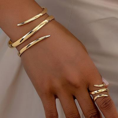 2PCS/Set Minimalist Geometric Bracelet and Ring Set Women's Punk Multi-Layered Jewelry Collection Perfect for Daily Wear, Parties, Stage Performances