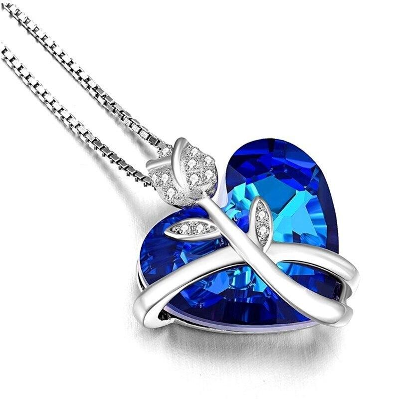 Silver Rose Flower Butterfly Necklaces For Women With Crystals ,Jewelry Gift Fors Wife Girl Friend