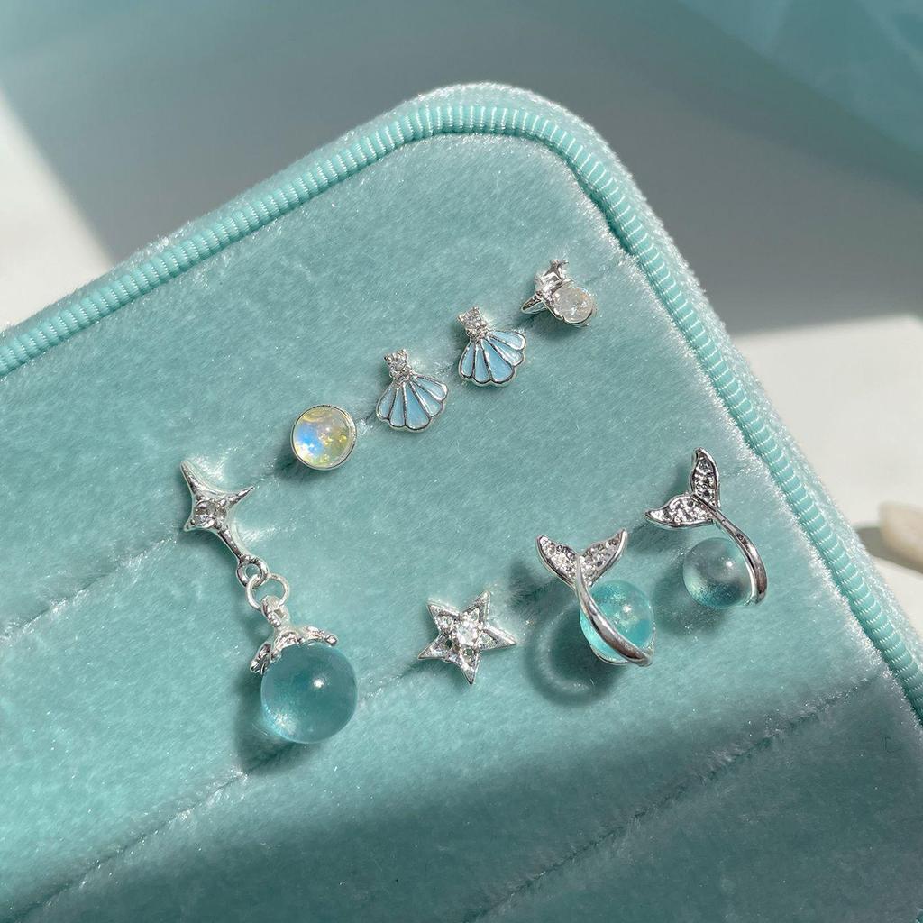 Silver Fishtail Bubble Ball Earrings Set for Women - Simple Summer Style