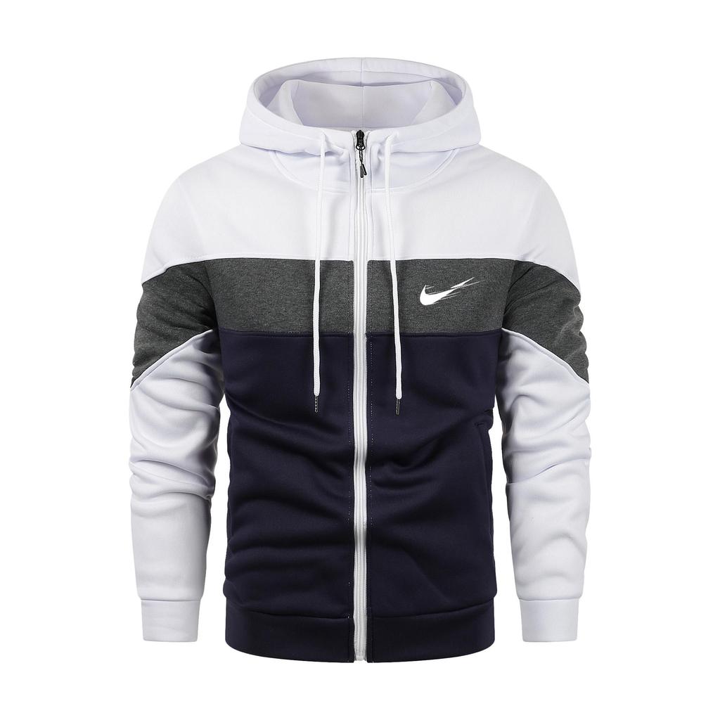 2024 Menn Høst og Vinter Ny Plus-size multifarge hettegenser med glidelås