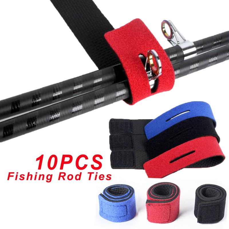 10Pcs Fishing Rod Tie Holder Strap Belt Tackle Elastic Wrap Band Pole Holder