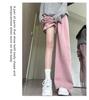 Women's Pink Velvet Wide-Leg High-Waisted Pants - Autumn/Winter Casual Slimming Sweatpants