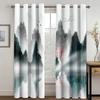 Japanese Style Chinese Painting Landscape Cloud High Shading Curtain for Bedroom Living Room Hotel Window 2 Pcs Blackout Drape