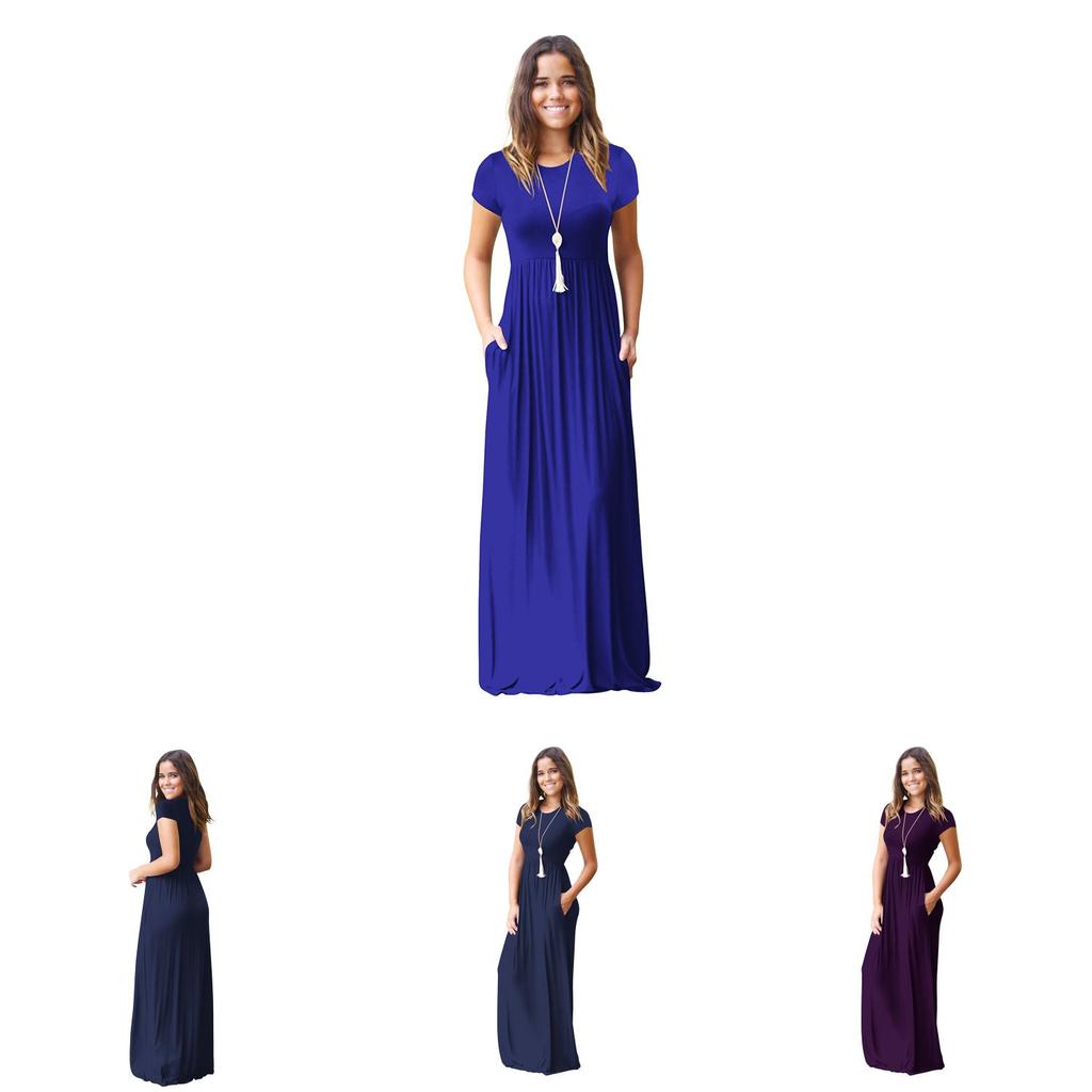 Elegant Women Boho Short Sleeve Solid Evening Party Maxi Dress Plus Size Delight