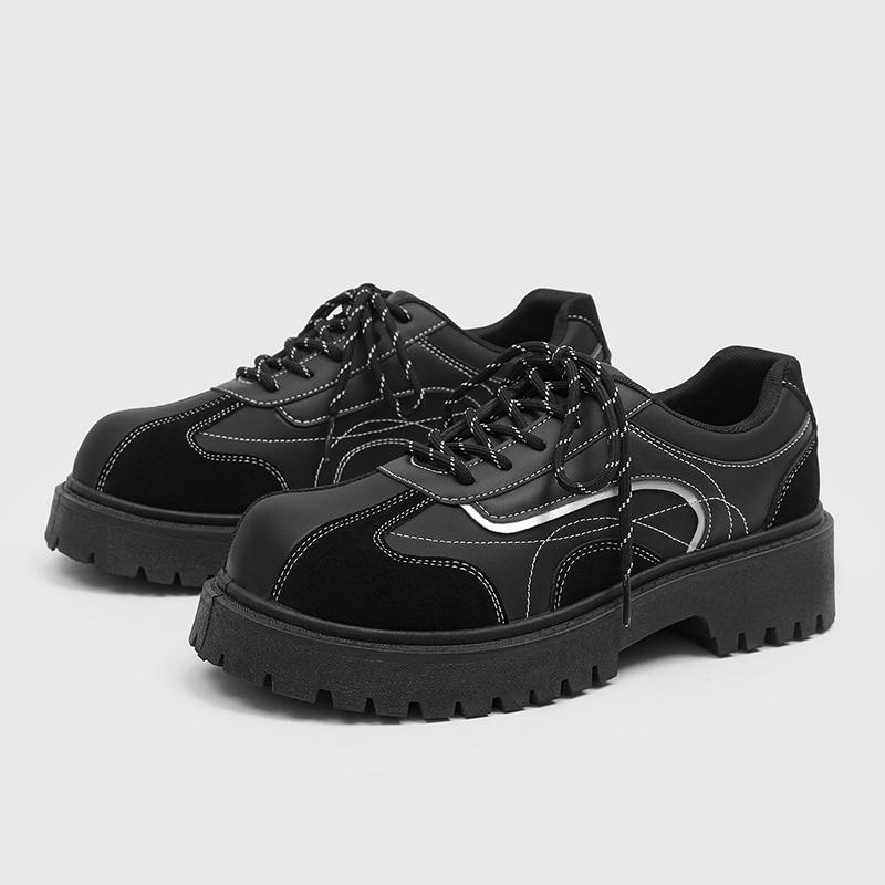 Men's Leather Derby Shoes Thick Soles Lace-up Shoe-Style Wide-Toe Casual Loafers#Business British Formal Luxury Black Driving