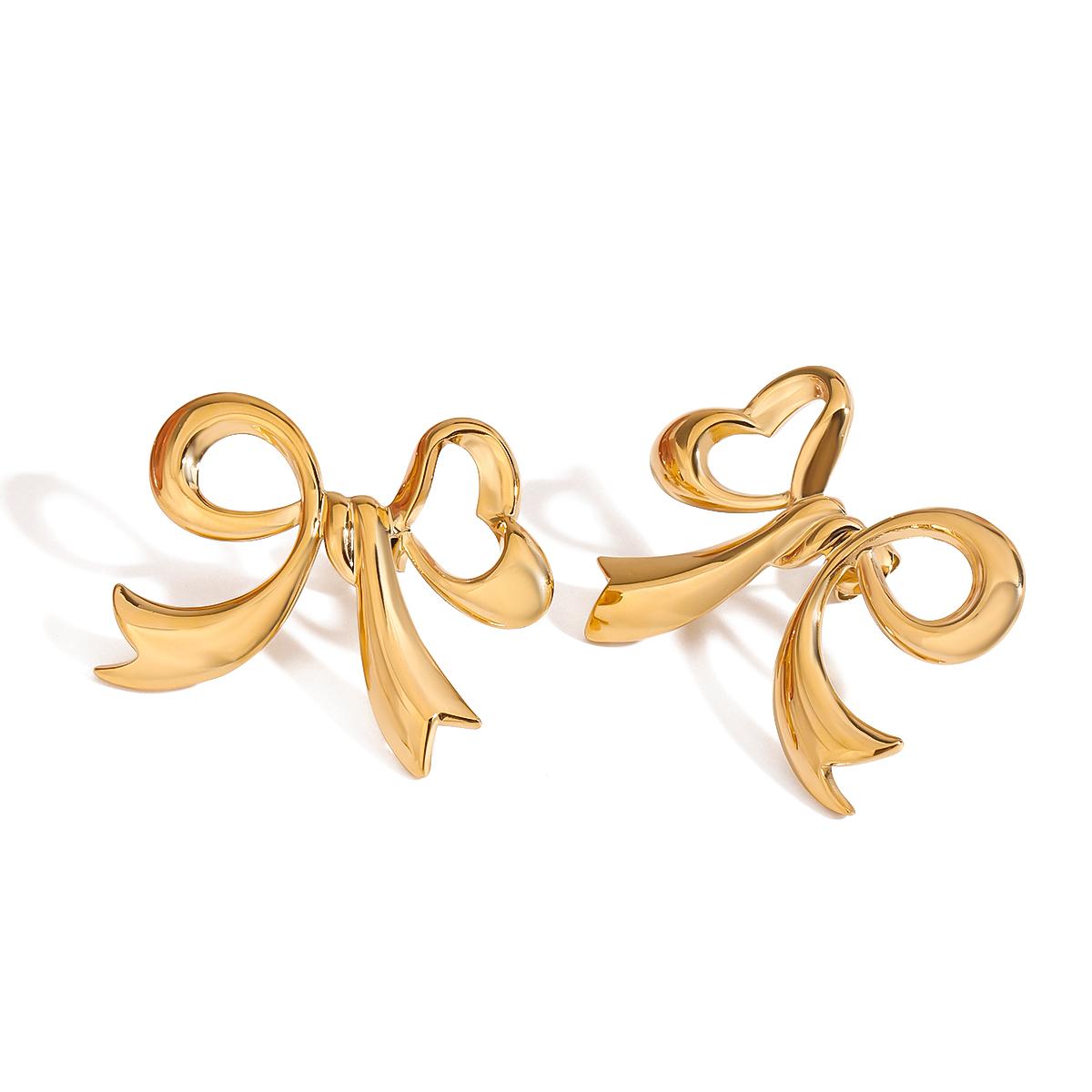 Fashion Stainless Steel Glossy Bow Stud Earrings Metal Stylish Statement Gold Plated Jewelry Waterproof Accessories золотистый
