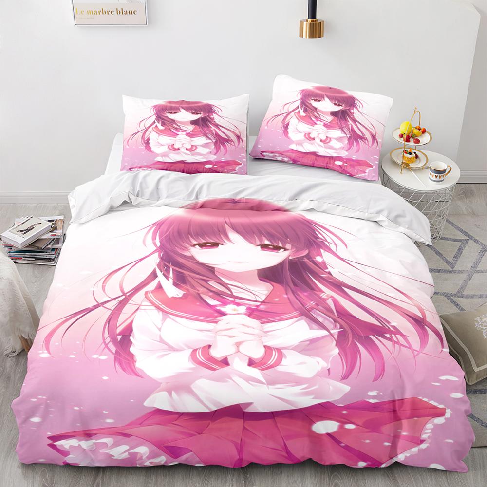 Kawaii Girl Bedding Set Single Twin Full Queen King Size Anime Girl Bed Set Aldult Kid Bedroom Duvetcover Sets 3D Pr Twin S
