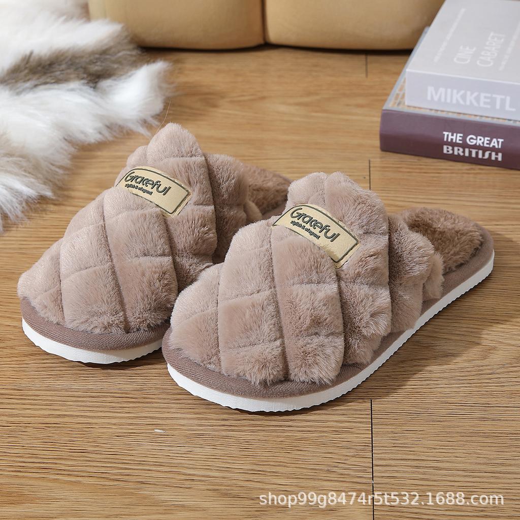 Cotton slippers winter household indoor stepping plush cotton drag couple warm slippers non-slip home
