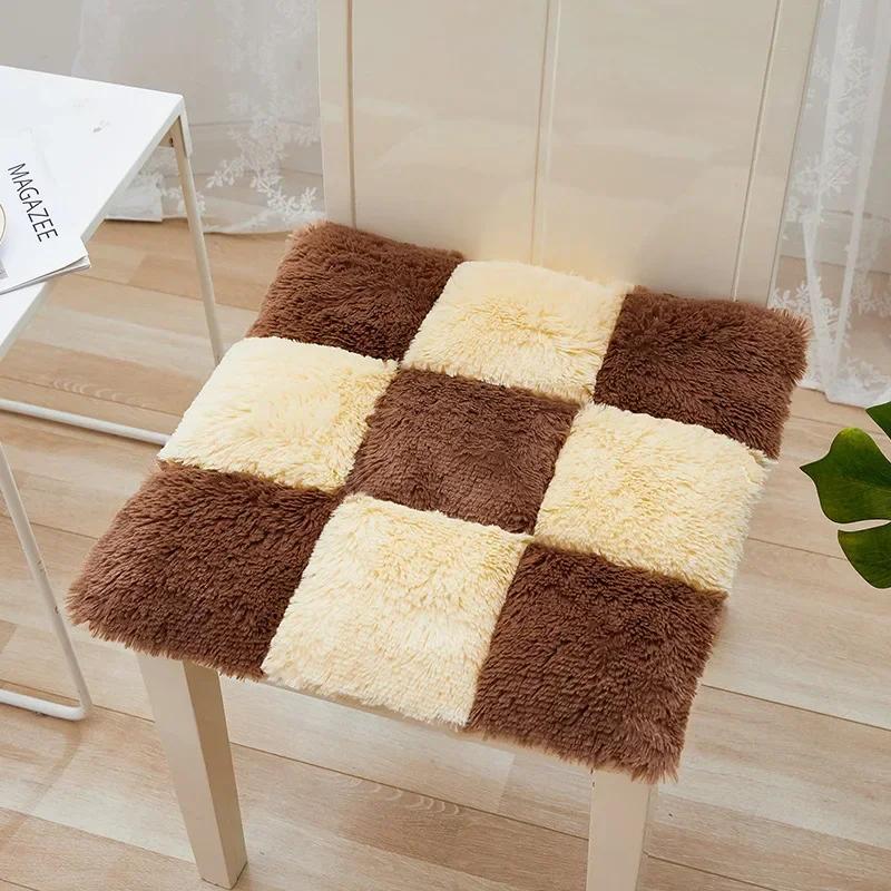 Thickened Seat Cushion Winter Plush Plaid Office Chair Cushion Thick Soft Floor Cushions Anti Slip Car Seat Mat Home Decor