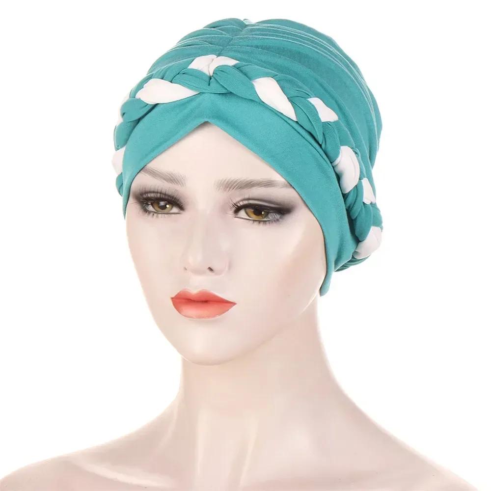 Velour Muslim Women Braid Hijab Turban Chemo Stretch Cap Hair Loss Hat Head Wrap Islamic Bonnet Headwear Beanie Cover