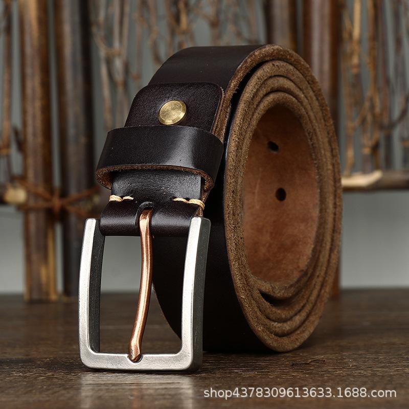 Simple, Fashionable, Retro, Thickened Top Layer, Pure Cowhide Belt, Men's Genuine Leather, Stainless Steel Buckle, New Style Waist Belt