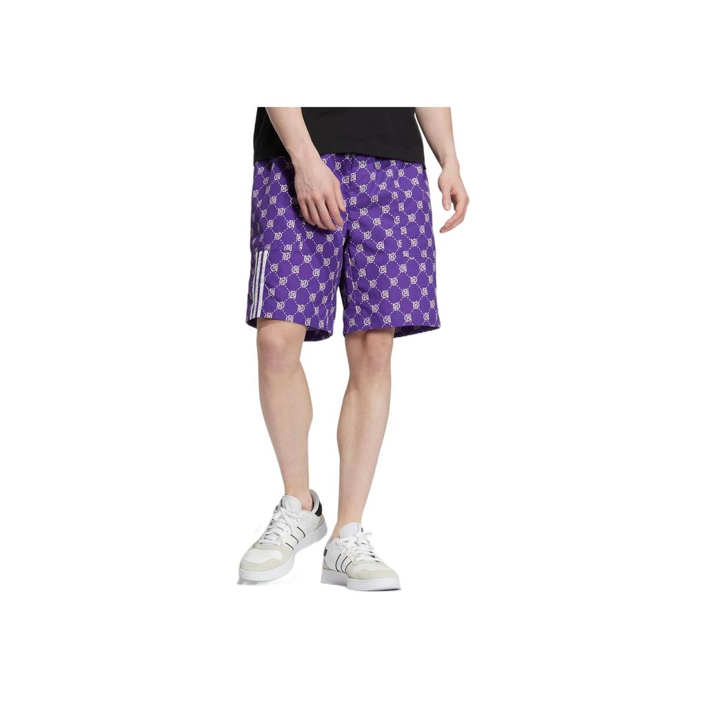 Adidas Neo All Over Print Drawstring Elastic Waist Straight Leg Shorts Unisex Shorts Purple HM2031