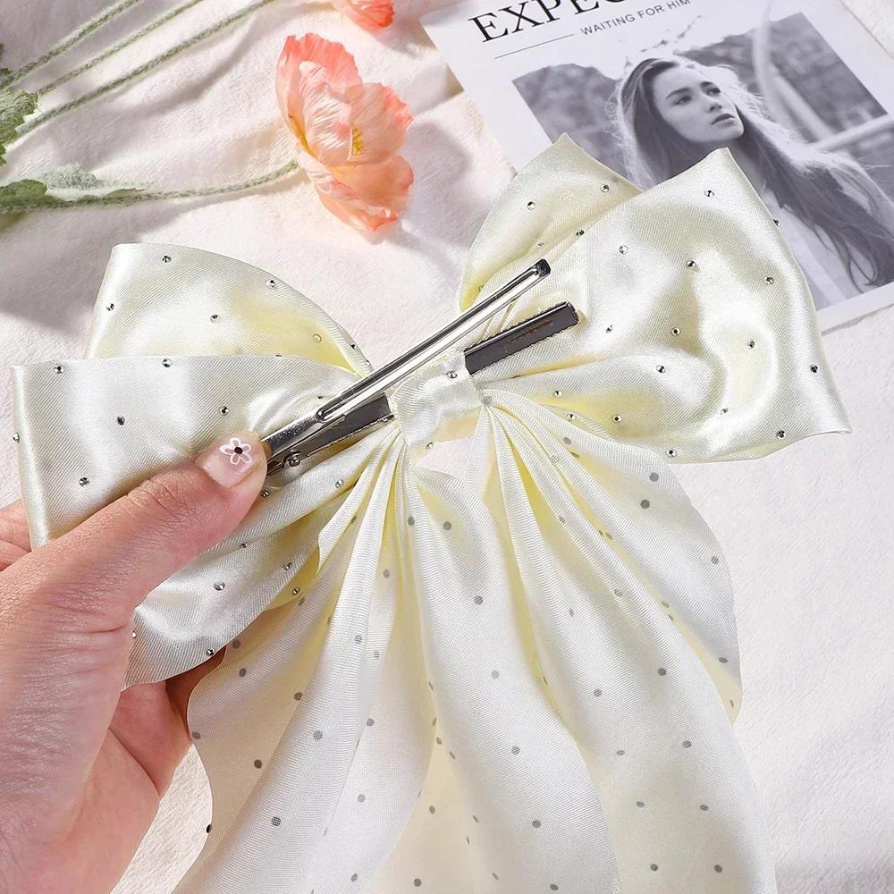 RAINBOW BOWS 13" Satin Rhinestone Long Tassel Bow Streamer Hair Clip for Women Girls Hairpin Barrette Headwear Hair Accessories