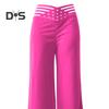 Women Wide Leg Pants High Waist Hollow Cross Waistband Slightly Flared Trousers Solid Color Casual Long Pants Streetwear
