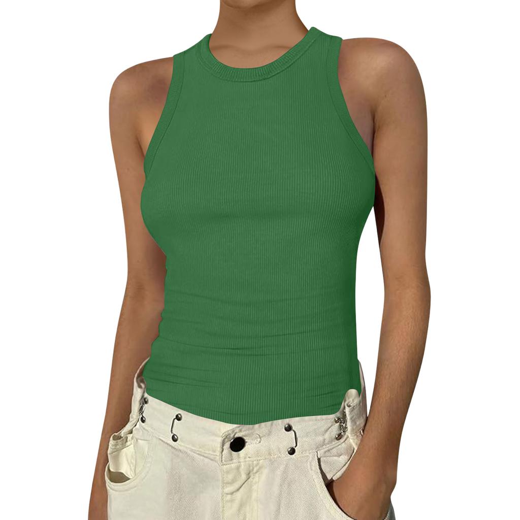 Damen Sommer Mode Lässig Farbe Rundhals Ärmellos Oberteil Enges Tanktop