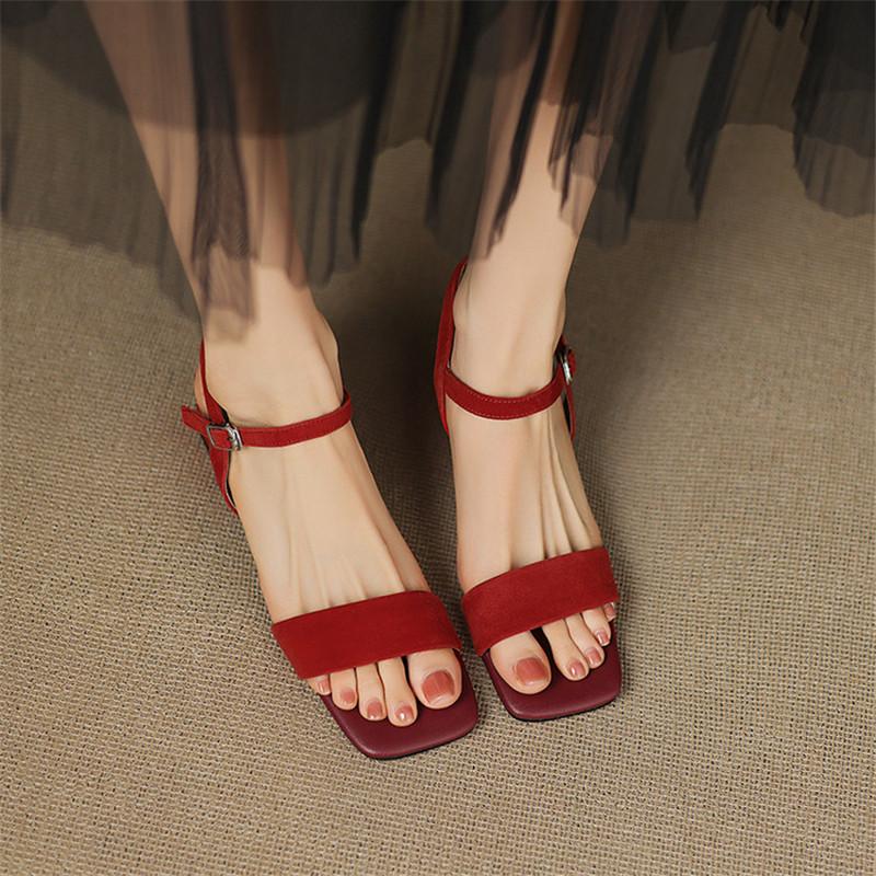 Fashion New Summer Sandals Genuine Leather Women Shoes Square Toe Sandals for Women Fashion Chunky Heels Sandals Shoes High Heels
