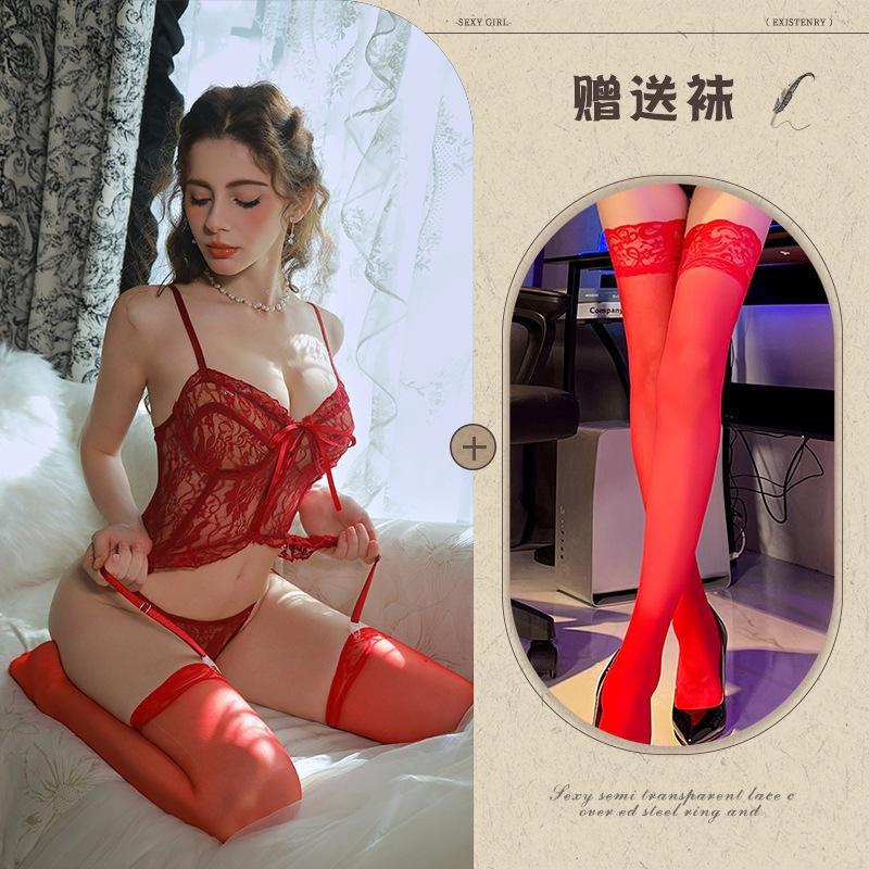 Sex underwear, sexy lace, pure desire perspective one-piece suit, hollow suspender, waist uniform