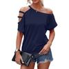 Women S Casual Off Shoulder Asymmetric Cutout Short Sleeve T Shirt