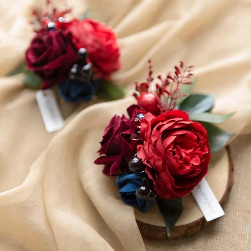 Valentine's Day Rose Wrist Corsage for Bride Groom Prom Wedding Artificial Silk Flowers Adjustable Wristband Artificial Flowers