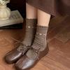 Women's Early Autumn Retro Mid-calf Socks with Lace and Small Floral Pile Socks