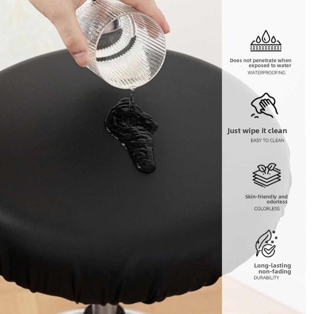PU Leather Round Seat Cover Waterproof All Inclusive Rotating Chair Slipcover Dustproof Solid Color Bar Stool Chair Cover