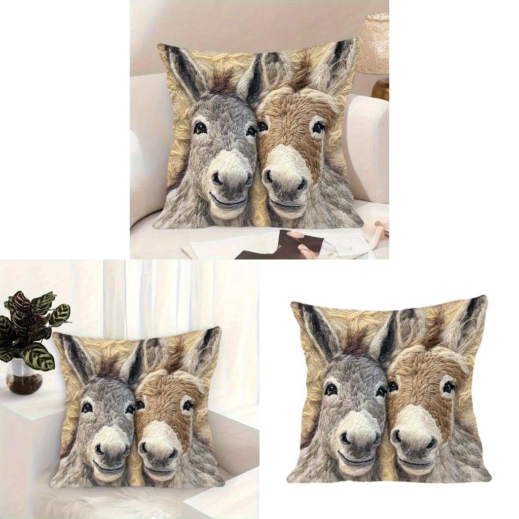 Animal Plush Pillow Cover For Living Room Decor With Short Fur Material