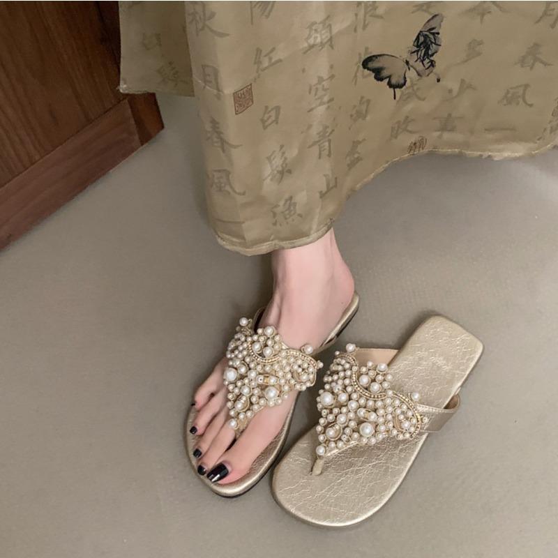 Fashion Fad Women Casual Sandals Bohemian Style New Fashion Pearl Decoration Sandals for Women Light Comfort Beach Shoes Sandalias Mujer