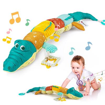 Giocattoli morbidi per attività musicali per neonati e bambini, a forma di coccodrillo, multisensoriali, sonaglio frusciante e texture, carini giocattoli per il tempo sulla pancia