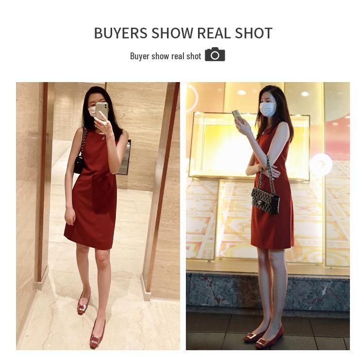Mei Daiqian Women's Sleeveless Round Neck Midi Vest Dress - Slimming, Drapey, Professional Summer Wear
