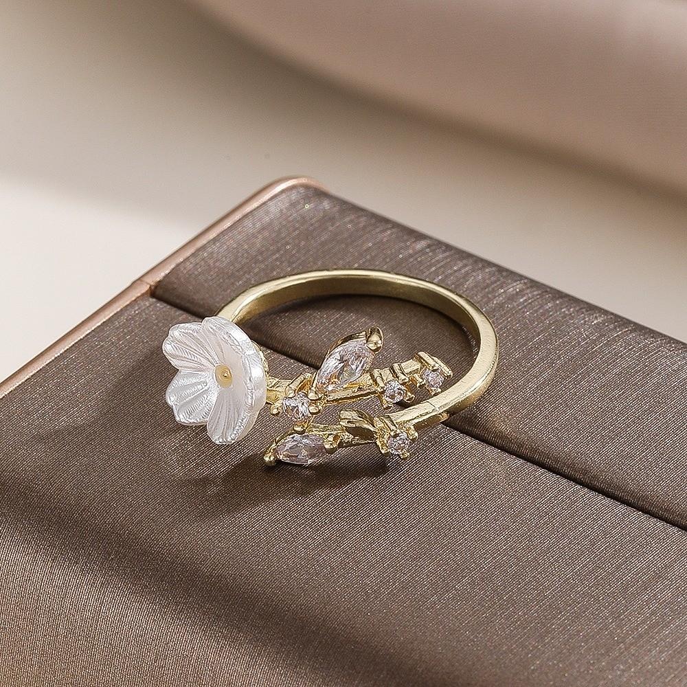 Wedding Flower Crystal Ring Adjustable Zircon Ring Delicate Flower Opening Ring  Gifts