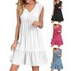 Summer Cotton Linen Dress for Women Casual Sleeveless V Neck Mini Tank Dress Tiered A-line Flowy Beach Sundress