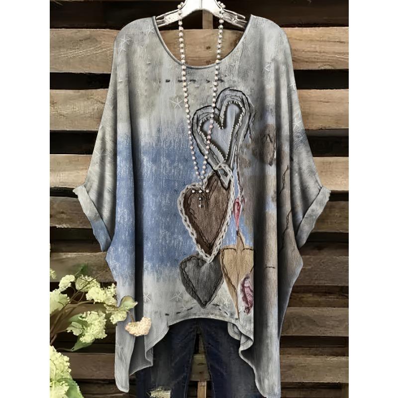 Printing fashionable new round neck large size gradient heart-painting pattern printing