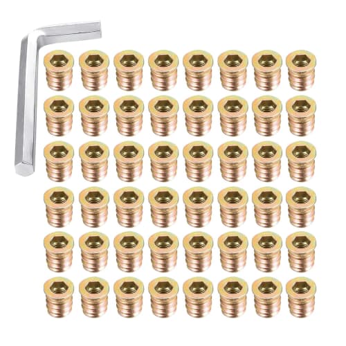 Aninako Insert Nuts, M6*13mm, M6*15mm, M6*20mm, M6*25mm, 60 Pieces (Includes Spanner Tool), Threaded Type, Recessed Insert Nuts, Carbon Steel, Furnitu