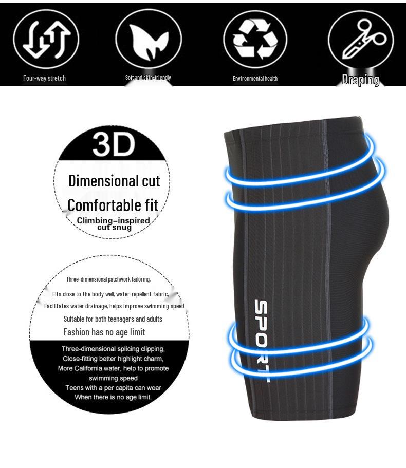 Stylish Men's Quick-Dry Mid-Leg Racing Swim Trunks with Anti-Embarrassment Design for Professional Training