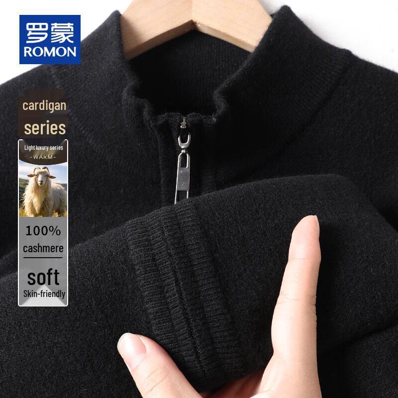 ROMON Men's 100% Cashmere Thickened Mock Neck Cardigan